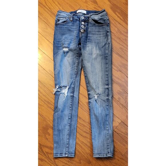 KanCan Womens Skinny Jeans Size 0/23 Blue Denim Distressed Button Fly - Picture 1 of 11